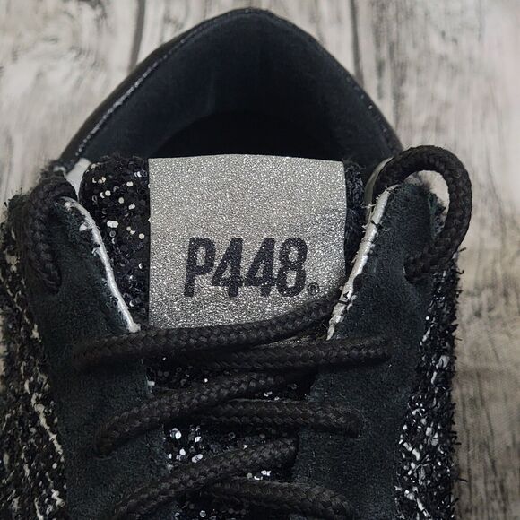 P448 John Shaka Women's Size 37/US 6.5 Black Tweed Grey Suede Sneakers - Picture 5 of 10